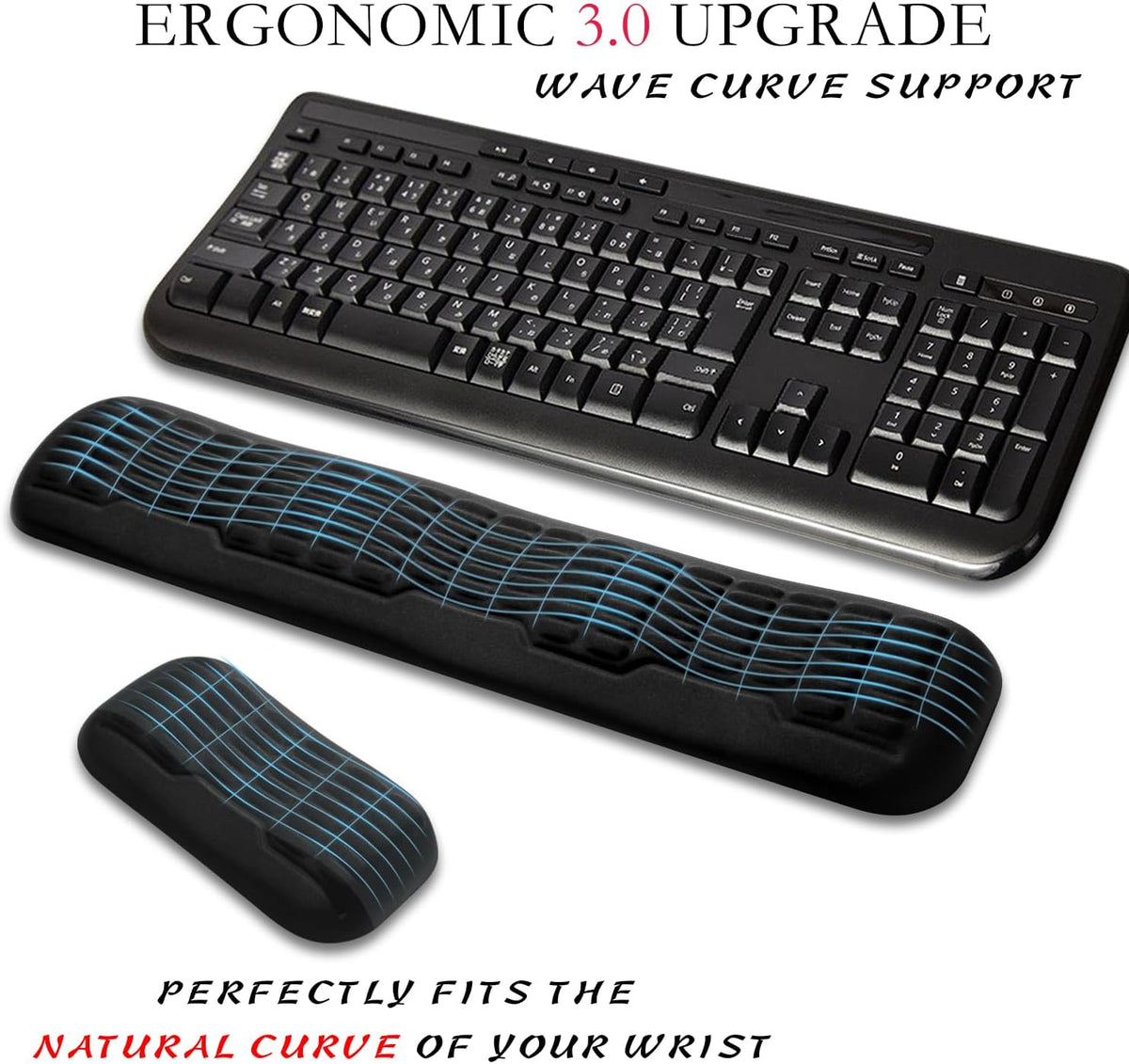 Ergonomic Mouse Wrist Rest,Latest 3.0 Wave Curve Design,High-Resilience Memory Foam Non-Slip Base,Reduces Wrist Fatigue,Ideal for Office Gaming & Long Hours of Use(Black)