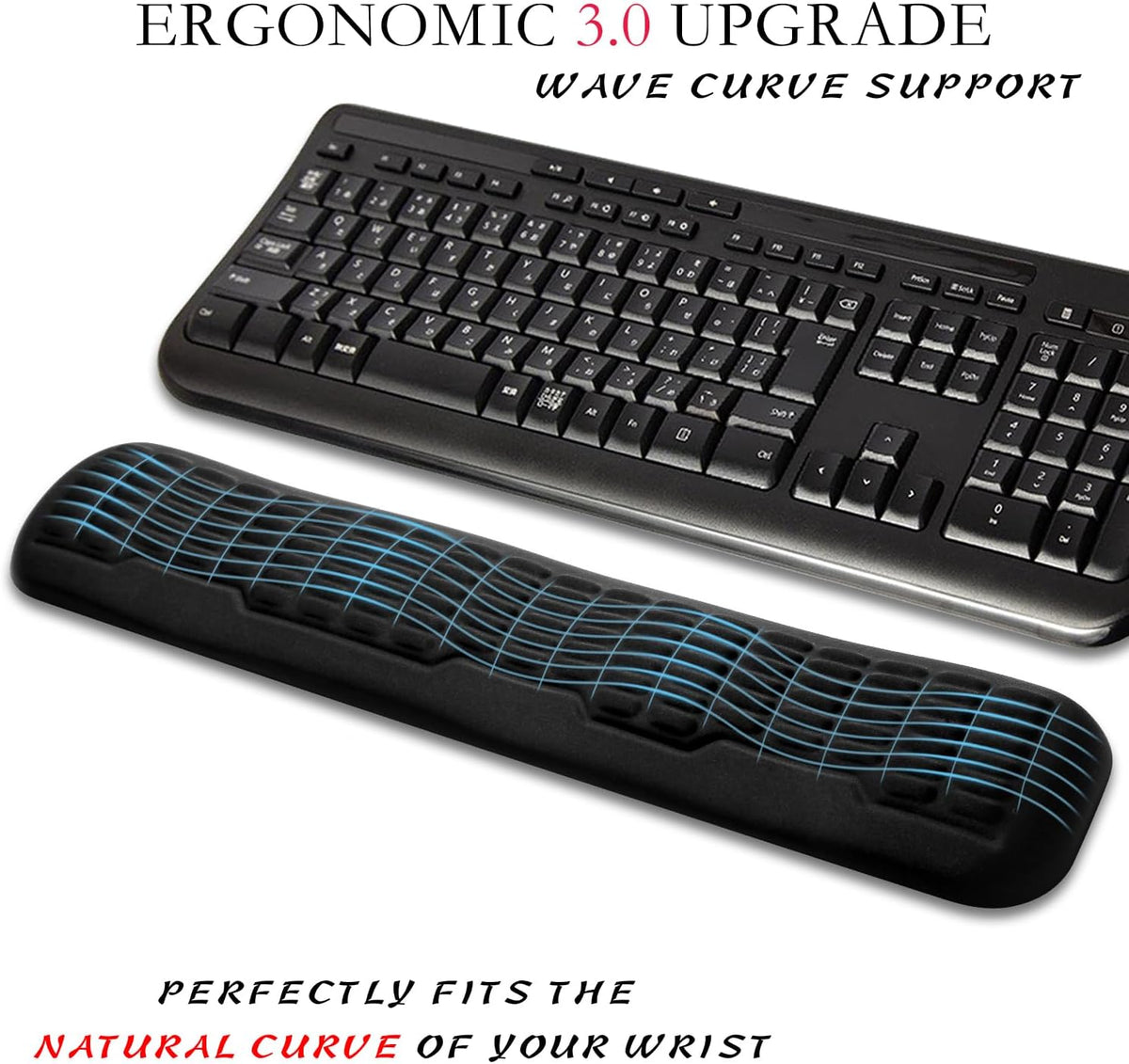 Ergonomic Mouse Wrist Rest,Latest 3.0 Wave Curve Design,High-Resilience Memory Foam Non-Slip Base,Reduces Wrist Fatigue,Ideal for Office Gaming & Long Hours of Use(Black)