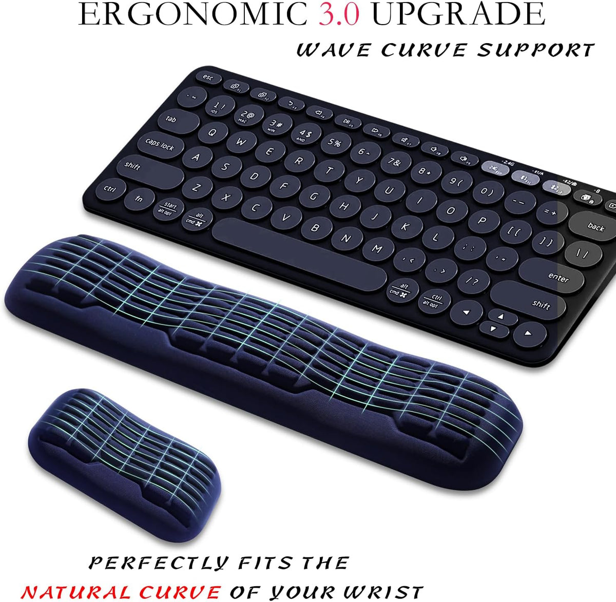 Ergonomic Mouse Wrist Rest,Latest 3.0 Wave Curve Design,High-Resilience Memory Foam Non-Slip Base,Reduces Wrist Fatigue,Ideal for Office Gaming & Long Hours of Use(Black)