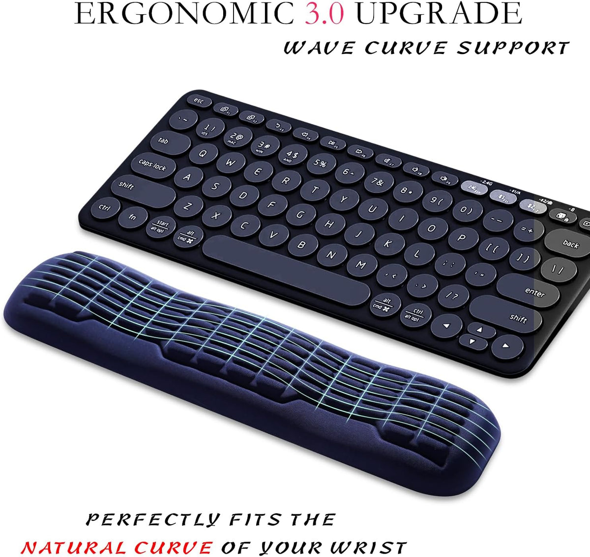 Ergonomic Mouse Wrist Rest,Latest 3.0 Wave Curve Design,High-Resilience Memory Foam Non-Slip Base,Reduces Wrist Fatigue,Ideal for Office Gaming & Long Hours of Use(Black)