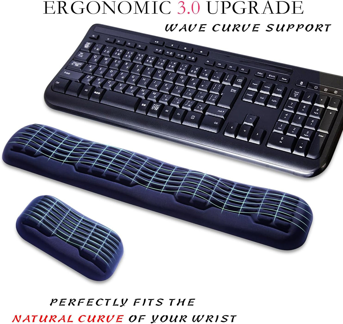Ergonomic Mouse Wrist Rest,Latest 3.0 Wave Curve Design,High-Resilience Memory Foam Non-Slip Base,Reduces Wrist Fatigue,Ideal for Office Gaming & Long Hours of Use(Black)