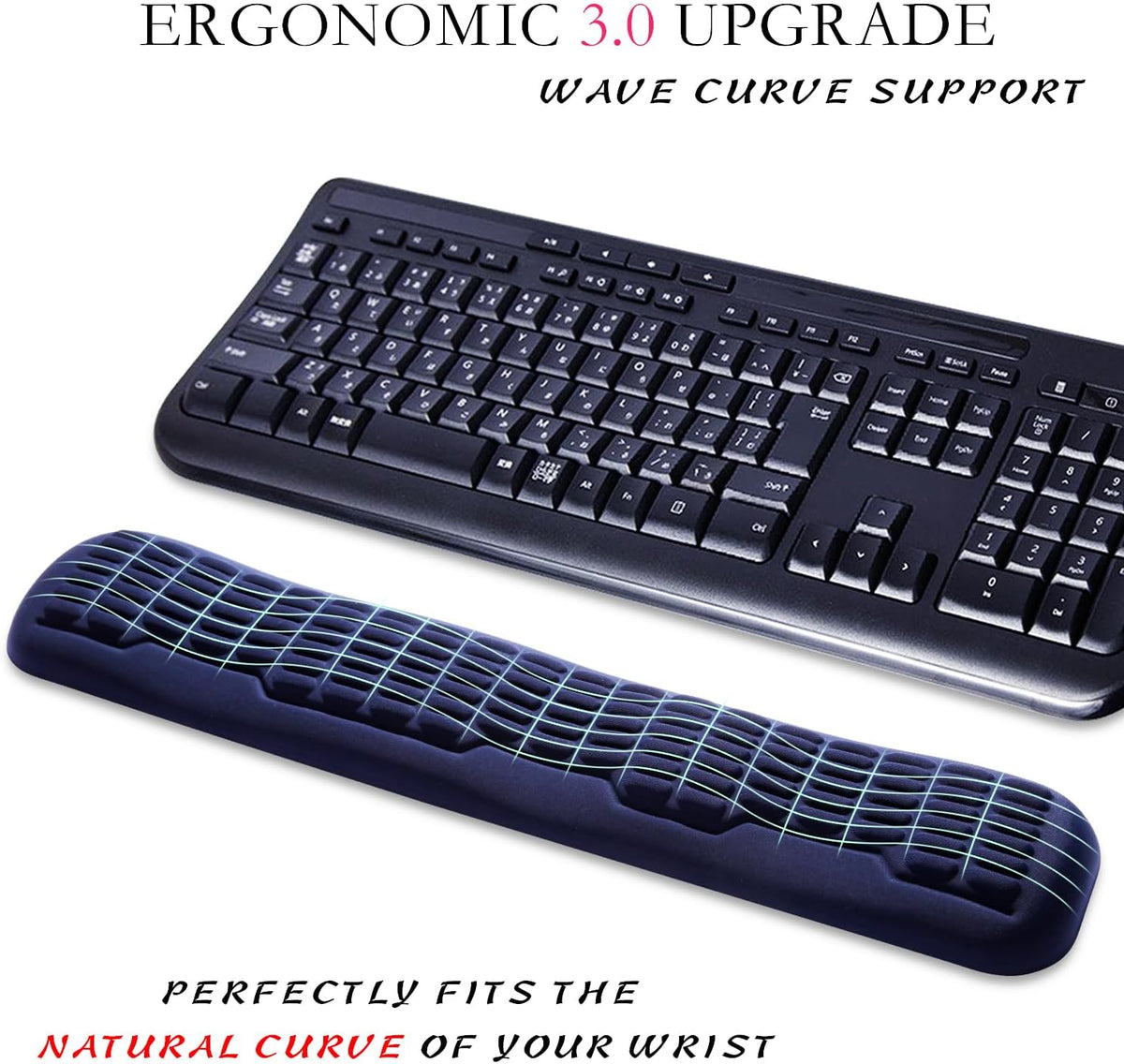 Ergonomic Mouse Wrist Rest,Latest 3.0 Wave Curve Design,High-Resilience Memory Foam Non-Slip Base,Reduces Wrist Fatigue,Ideal for Office Gaming & Long Hours of Use(Black)