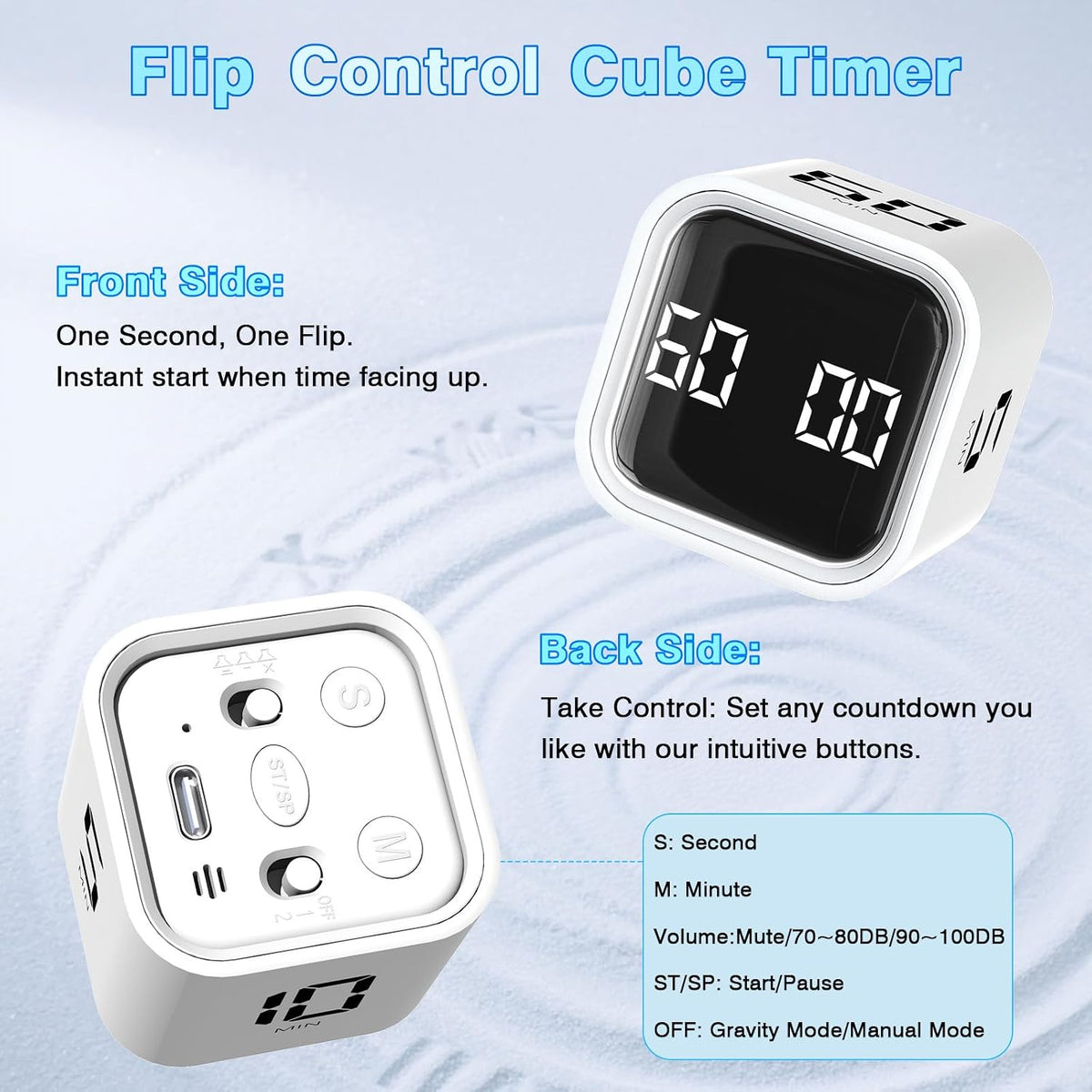 Cube Pomodoro Timer, Smart Timer 5/10/30/60 Minutes Custom Countdown