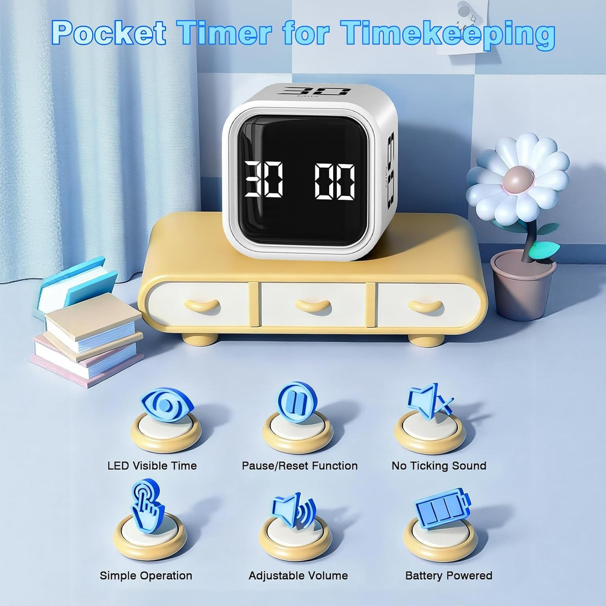 Cube Pomodoro Timer, Smart Timer 5/10/30/60 Minutes Custom Countdown