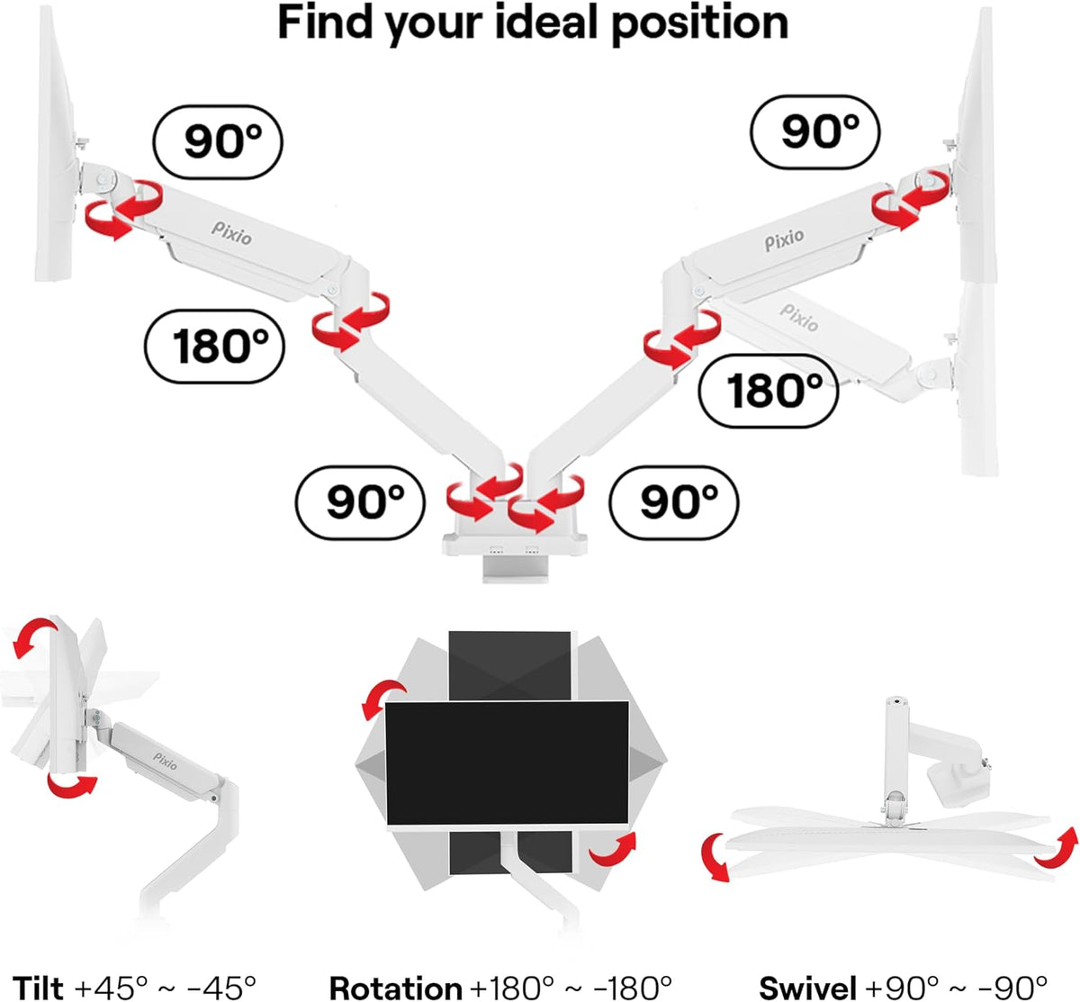 PS2D White Ultrawide Heavy-Duty Premium Dual Monitor Arm Stand Desk Mount - Fits up to 35 inches Two Monitors, Weights up to 33 lbs Each, Compatible with VESA 75x75mm 100x100mm
