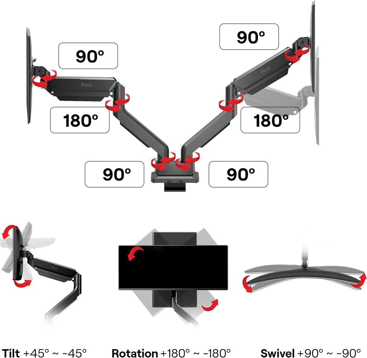 PS2D White Ultrawide Heavy-Duty Premium Dual Monitor Arm Stand Desk Mount - Fits up to 35 inches Two Monitors, Weights up to 33 lbs Each, Compatible with VESA 75x75mm 100x100mm