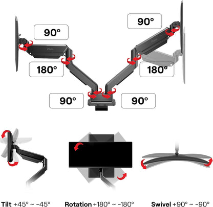 PS2D White Ultrawide Heavy-Duty Premium Dual Monitor Arm Stand Desk Mount - Fits up to 35 inches Two Monitors, Weights up to 33 lbs Each, Compatible with VESA 75x75mm 100x100mm