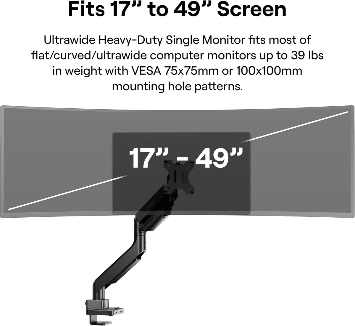 PS2D White Ultrawide Heavy-Duty Premium Dual Monitor Arm Stand Desk Mount - Fits up to 35 inches Two Monitors, Weights up to 33 lbs Each, Compatible with VESA 75x75mm 100x100mm