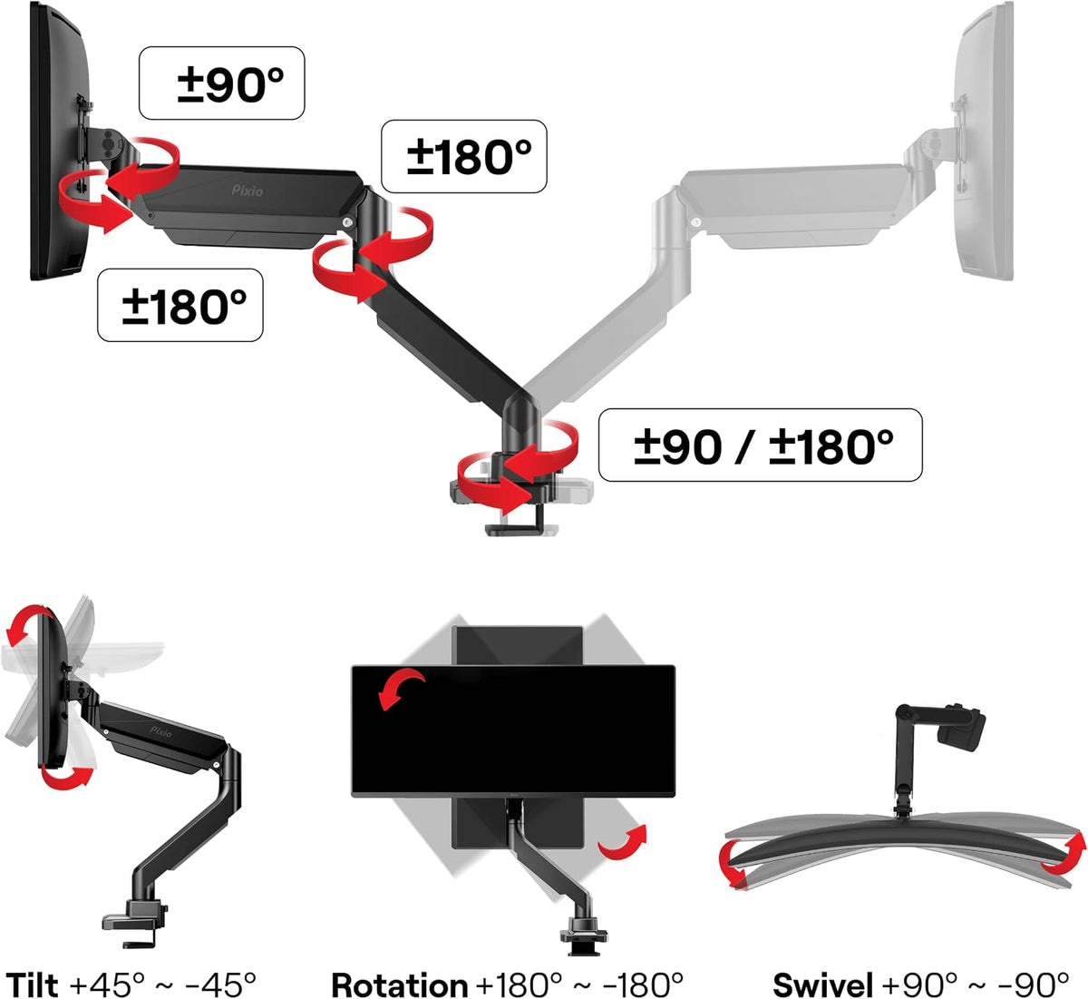 PS2D White Ultrawide Heavy-Duty Premium Dual Monitor Arm Stand Desk Mount - Fits up to 35 inches Two Monitors, Weights up to 33 lbs Each, Compatible with VESA 75x75mm 100x100mm