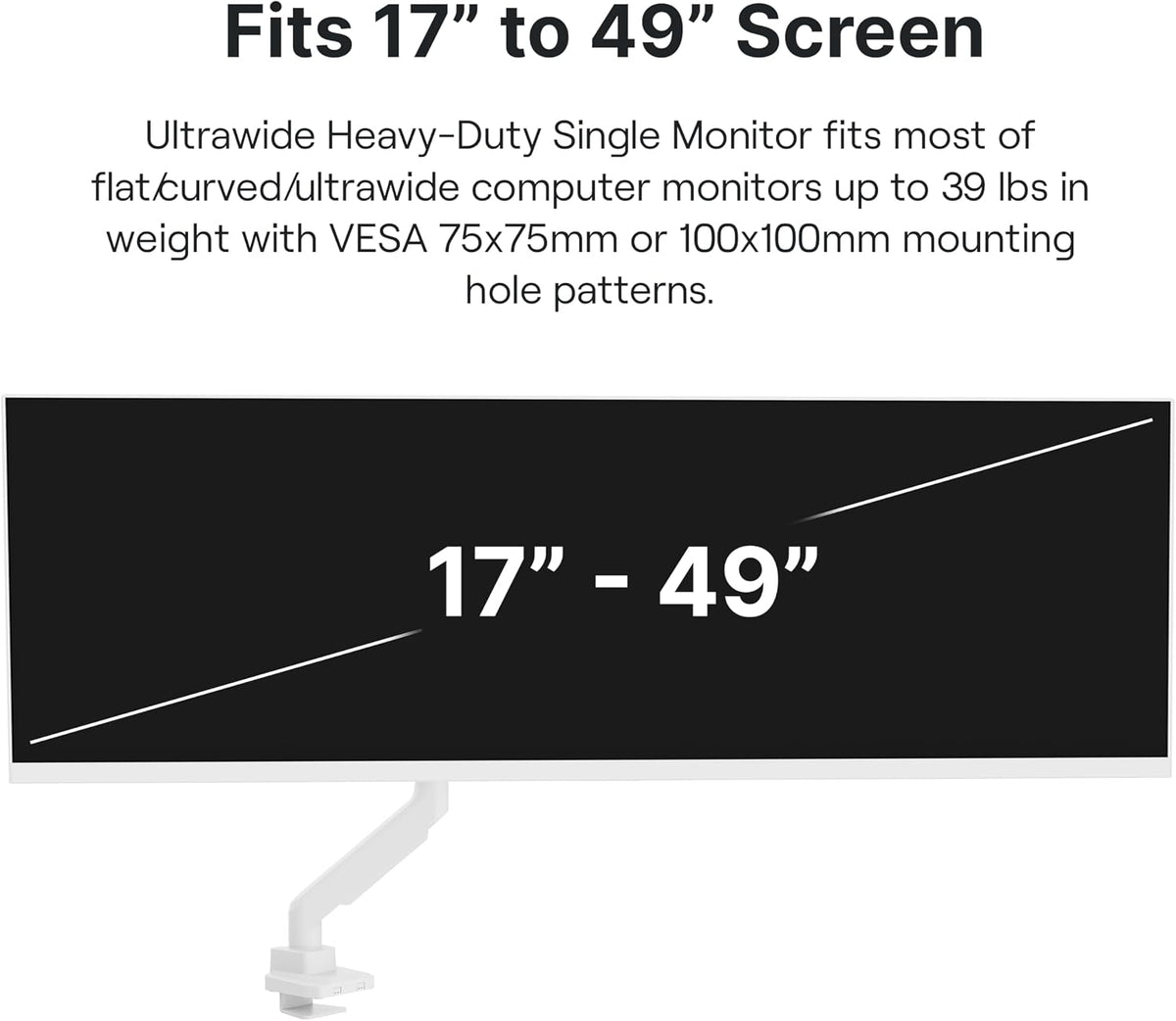 PS2D White Ultrawide Heavy-Duty Premium Dual Monitor Arm Stand Desk Mount - Fits up to 35 inches Two Monitors, Weights up to 33 lbs Each, Compatible with VESA 75x75mm 100x100mm