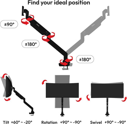 PS2D White Ultrawide Heavy-Duty Premium Dual Monitor Arm Stand Desk Mount - Fits up to 35 inches Two Monitors, Weights up to 33 lbs Each, Compatible with VESA 75x75mm 100x100mm