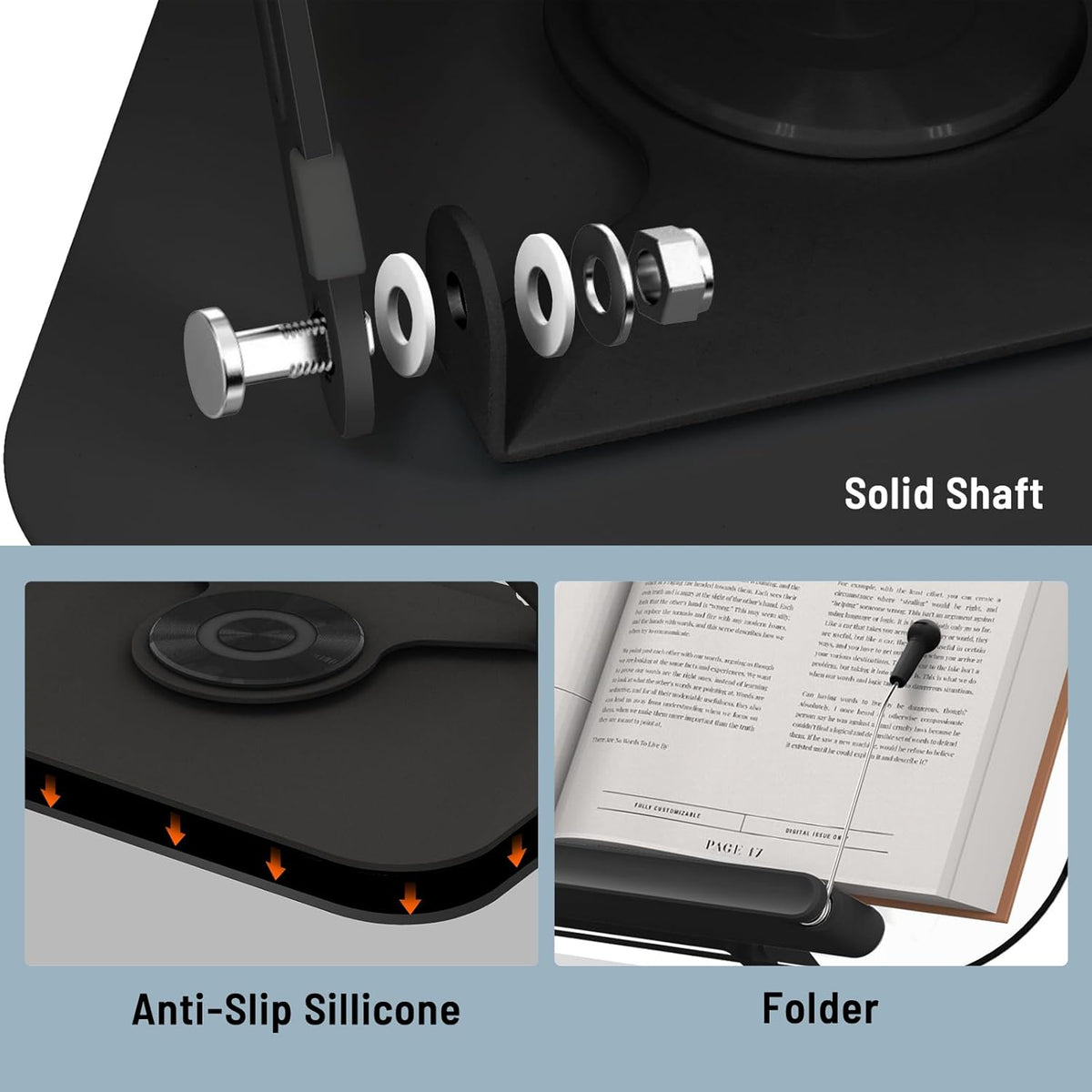 Acrylic Book Stand for Reading Hands Free - Adjustable 360° Rotating Cookbook Holder with Elastic Page Clips & Foldable Base, Multi-Angle Desktop Display Stand for Recipes, Textbooks, Tablets, Bibles