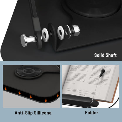 Acrylic Book Stand for Reading Hands Free - Adjustable 360° Rotating Cookbook Holder with Elastic Page Clips & Foldable Base, Multi-Angle Desktop Display Stand for Recipes, Textbooks, Tablets, Bibles
