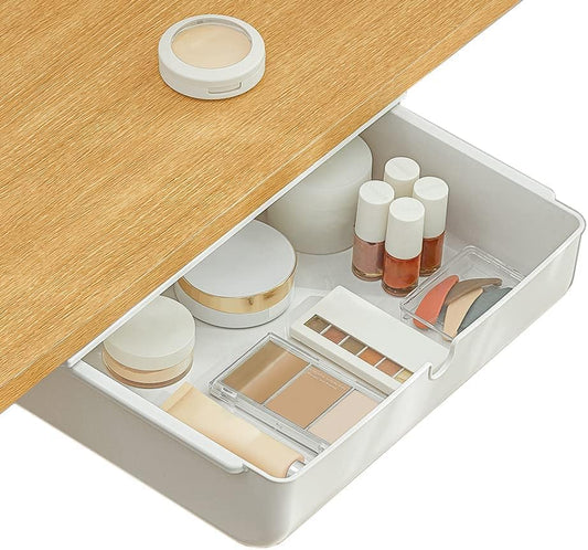 Under Desk Drawer Self-Stick Storage Organizer for Office Home School, Holders for Desk Accessories, Large Size, White
