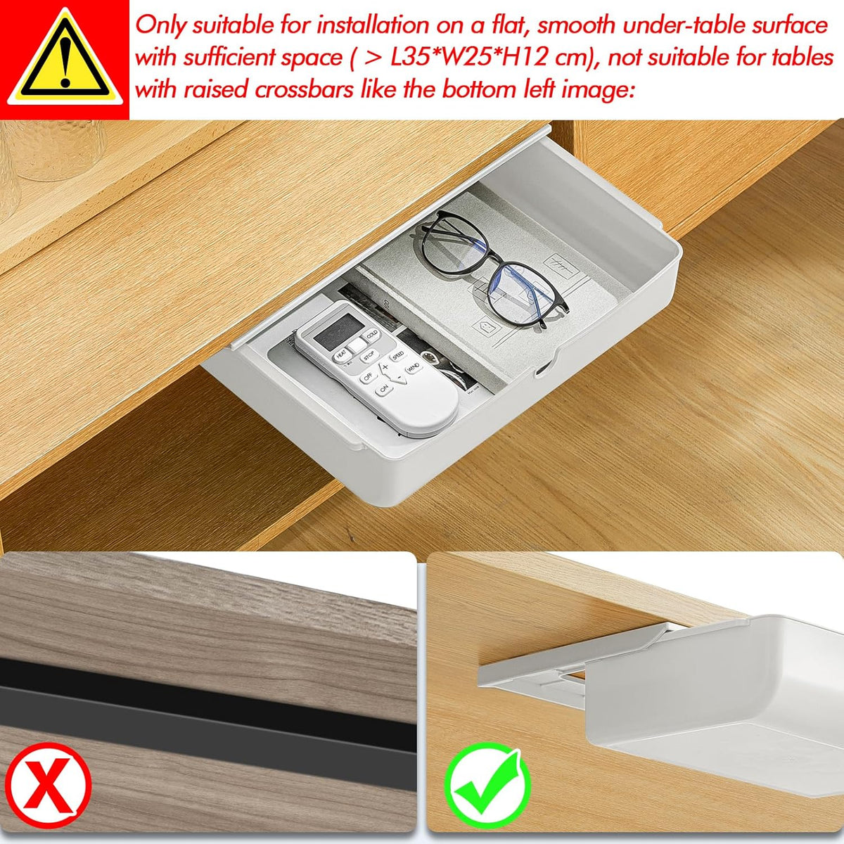 Under Desk Drawer Self-Stick Storage Organizer for Office Home School, Holders for Desk Accessories, Large Size, White