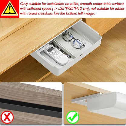 Under Desk Drawer Self-Stick Storage Organizer for Office Home School, Holders for Desk Accessories, Large Size, White