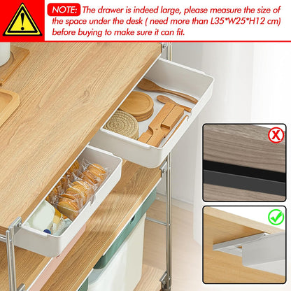 Under Desk Drawer Self-Stick Storage Organizer for Office Home School, Holders for Desk Accessories, Large Size, White