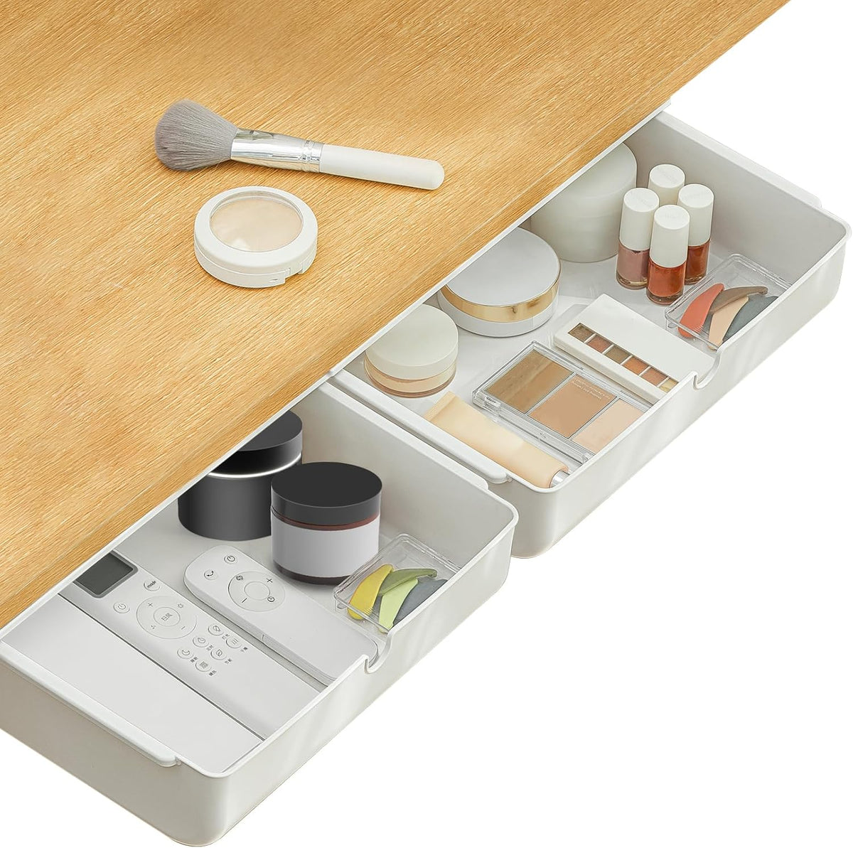 Under Desk Drawer Self-Stick Storage Organizer for Office Home School, Holders for Desk Accessories, Large Size, White
