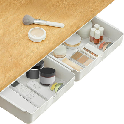 Under Desk Drawer Self-Stick Storage Organizer for Office Home School, Holders for Desk Accessories, Large Size, White