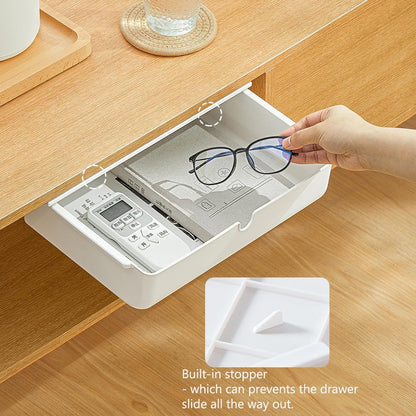 Under Desk Drawer Self-Stick Storage Organizer for Office Home School, Holders for Desk Accessories, Large Size, White