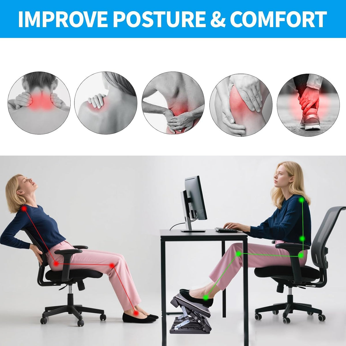 Adjustable Foot Rest Under Desk for Office,Home, Gaming & Study