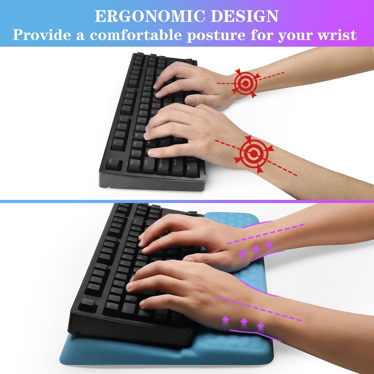 Computer Keyboard Stand with Wrist Rest, Ergonomic Tilted Keyboard Holder - Keyboard Riser with Wrist Pad - Keyboard Tray Support for Office Home - Black
