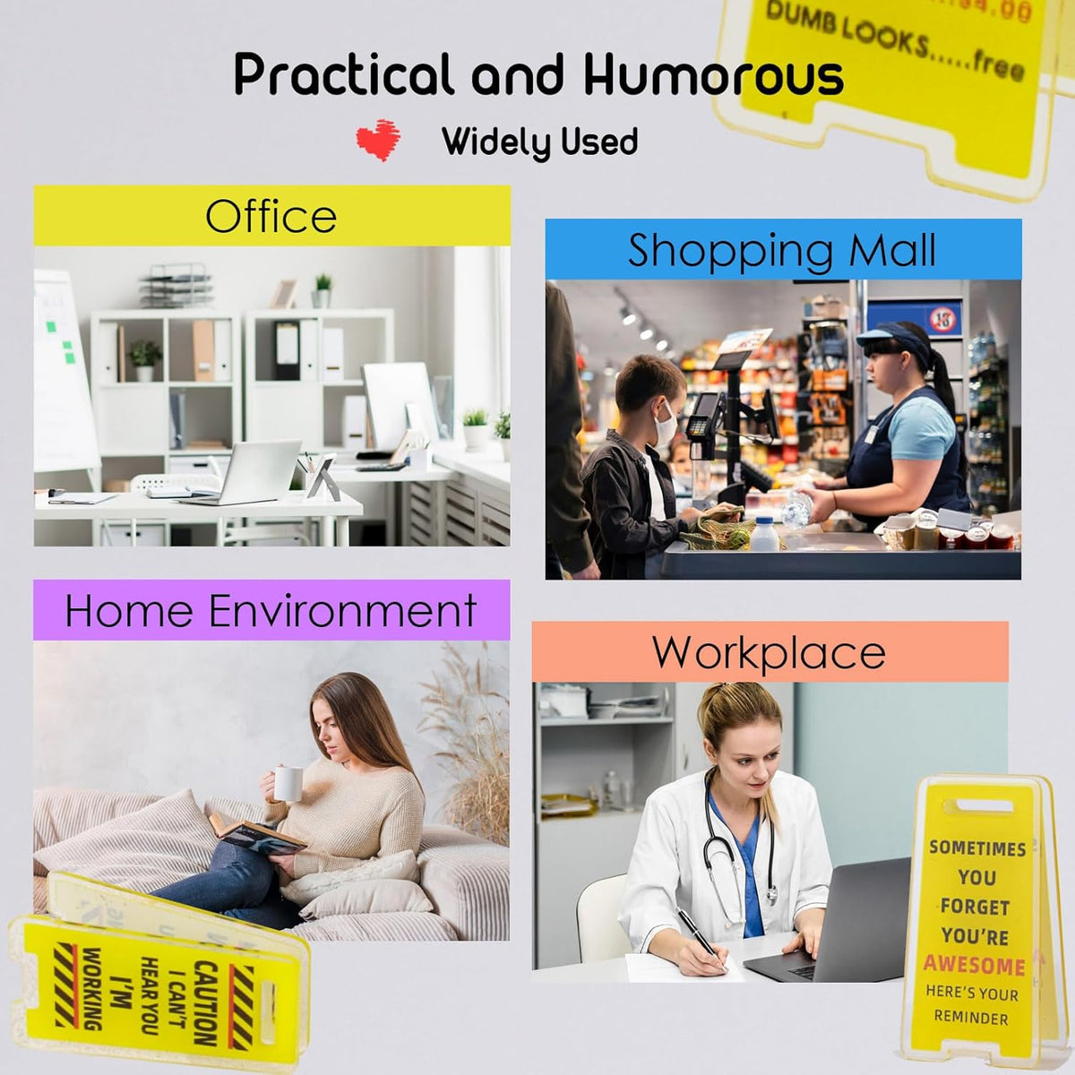 Funny Sticky Note Holder - 6 Pack Note Holder Clips, Overstimulated Desk Sign for Office, Hilarious Desk Signs for Coworkers, Perfect Funny Office Gifts (Yellow)