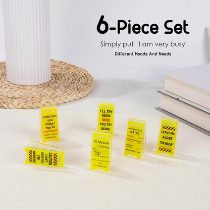 Funny Sticky Note Holder - 6 Pack Note Holder Clips, Overstimulated Desk Sign for Office, Hilarious Desk Signs for Coworkers, Perfect Funny Office Gifts (Yellow)