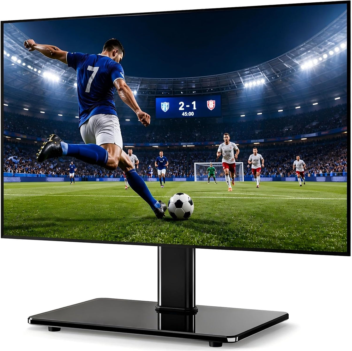Universal Swivel TV Stand for 27-60 inch Curved/Flat Screen TVs, Table Top TV Base Replacement Holds up to 88 lbs, Height Adjustable TV Stand Mount with Tempered Glass Base, MAX VESA 400x400mm