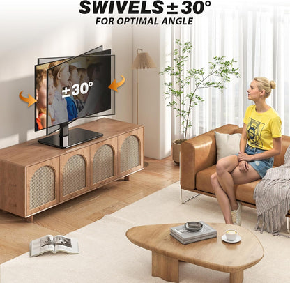 Universal Swivel TV Stand for 27-60 inch Curved/Flat Screen TVs, Table Top TV Base Replacement Holds up to 88 lbs, Height Adjustable TV Stand Mount with Tempered Glass Base, MAX VESA 400x400mm