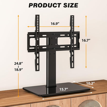 Universal Swivel TV Stand for 27-60 inch Curved/Flat Screen TVs, Table Top TV Base Replacement Holds up to 88 lbs, Height Adjustable TV Stand Mount with Tempered Glass Base, MAX VESA 400x400mm