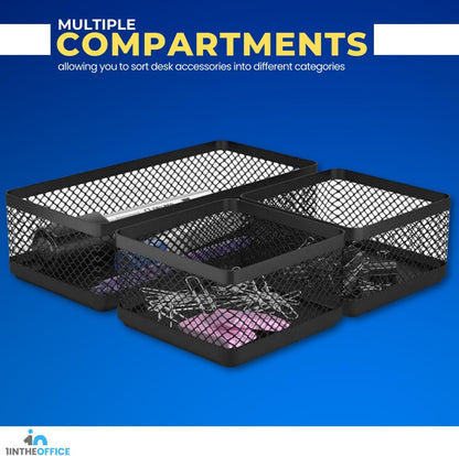 Mesh Collection Desk Drawer Organizer Tray 3 Compartment - Stackable, Matte Black