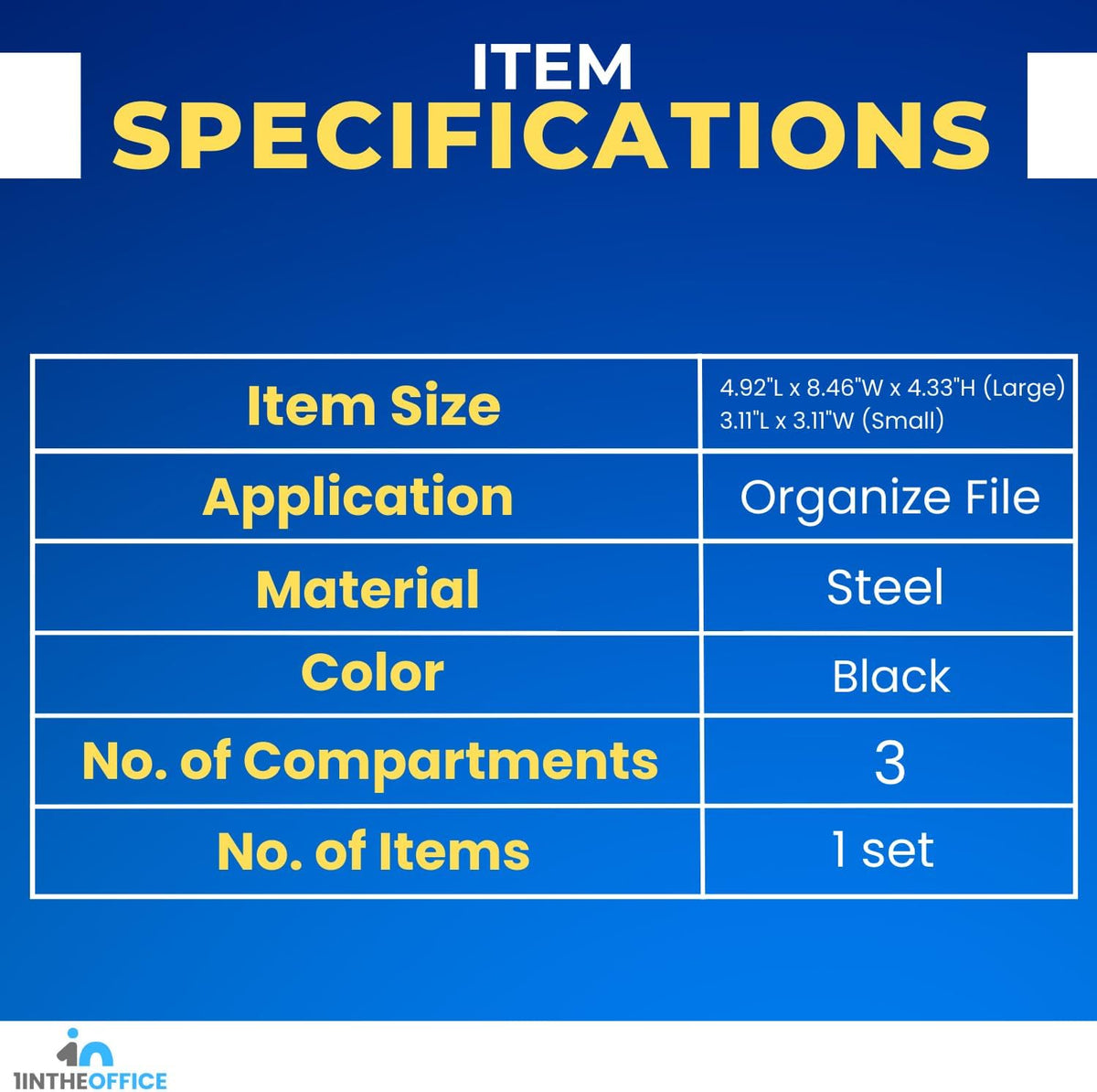 Mesh Collection Desk Drawer Organizer Tray 3 Compartment - Stackable, Matte Black