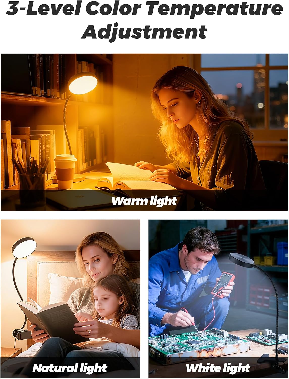10 RGB Colors+10 Brightness Small Desk Lamp with Clamp Light