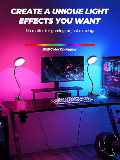 10 RGB Colors+10 Brightness Small Desk Lamp with Clamp Light
