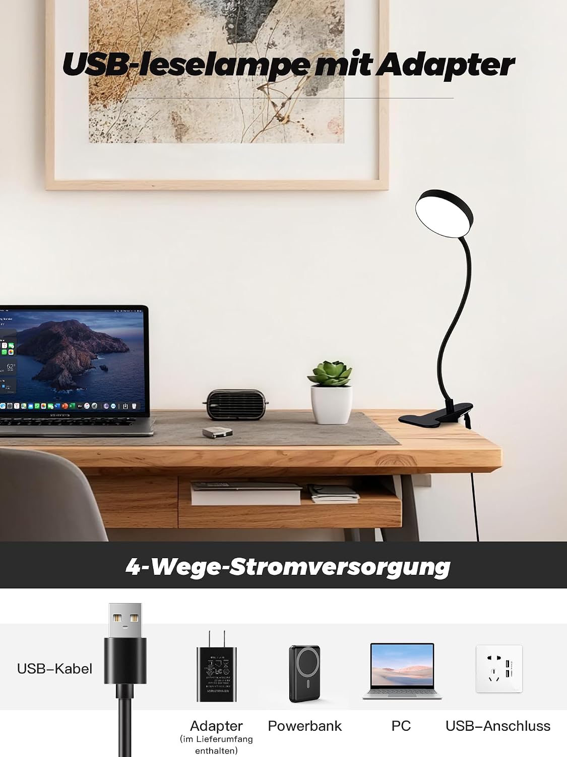 10 RGB Colors+10 Brightness Small Desk Lamp with Clamp Light