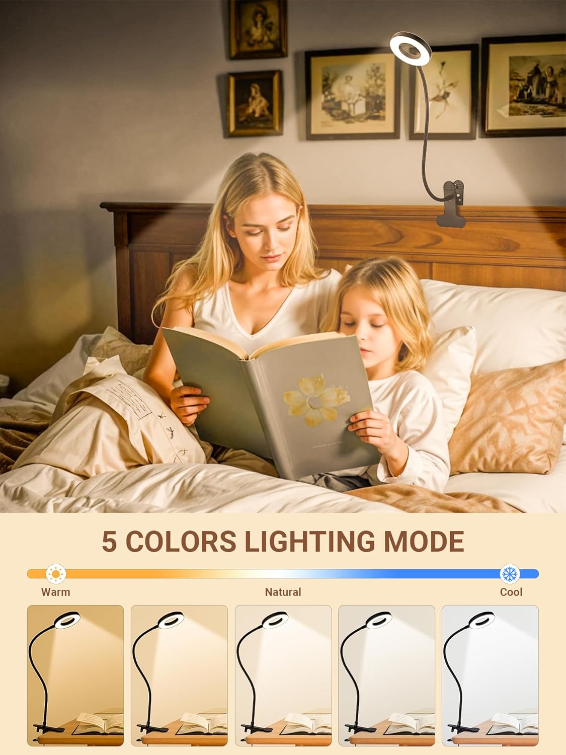 10 RGB Colors+10 Brightness Small Desk Lamp with Clamp Light