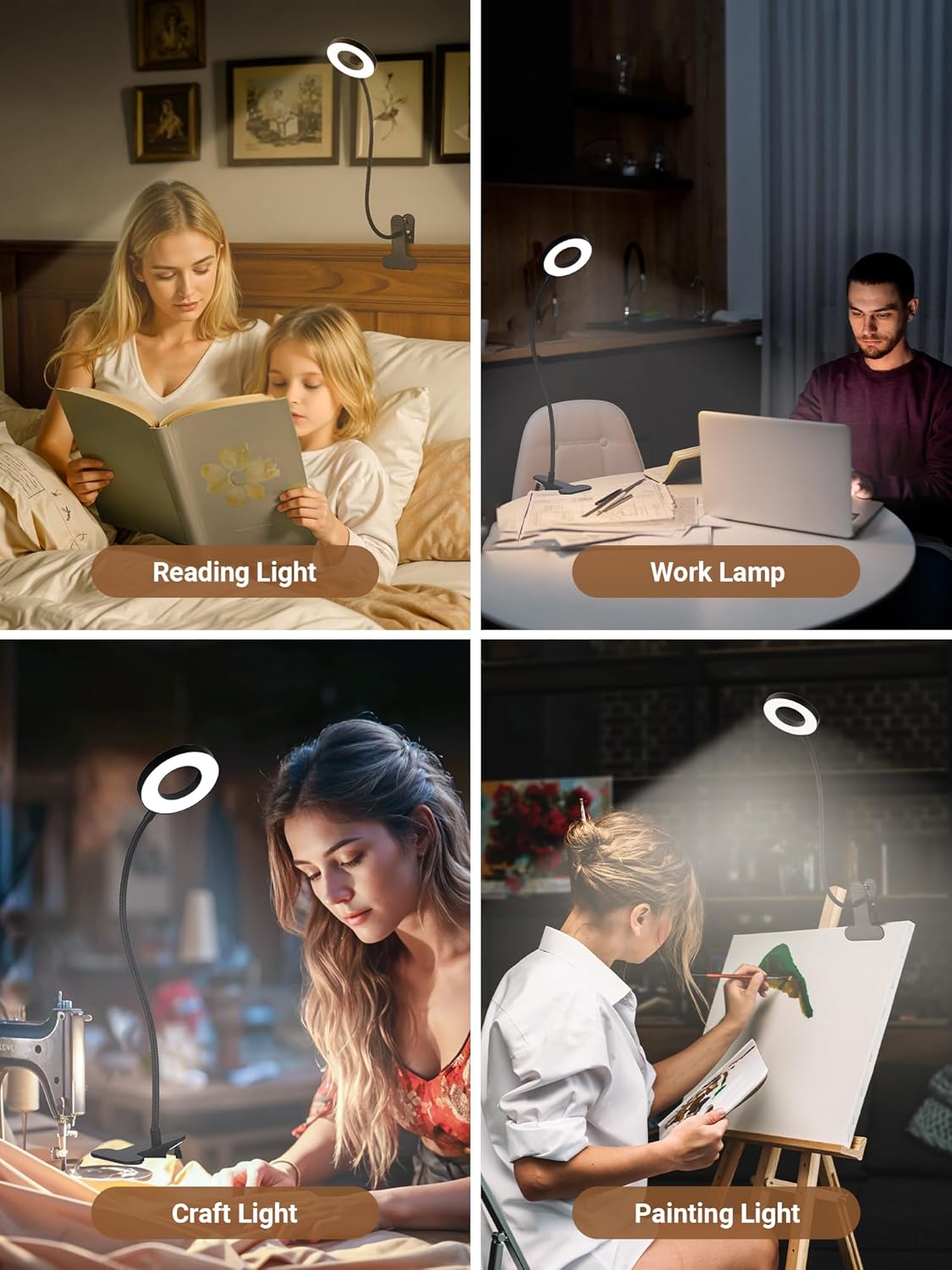 10 RGB Colors+10 Brightness Small Desk Lamp with Clamp Light