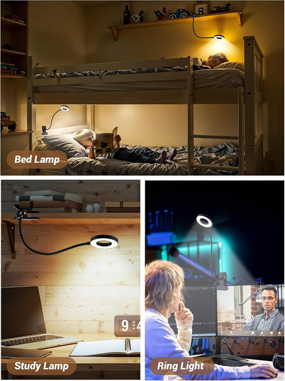 10 RGB Colors+10 Brightness Small Desk Lamp with Clamp Light