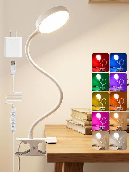 10 RGB Colors+10 Brightness Small Desk Lamp with Clamp Light