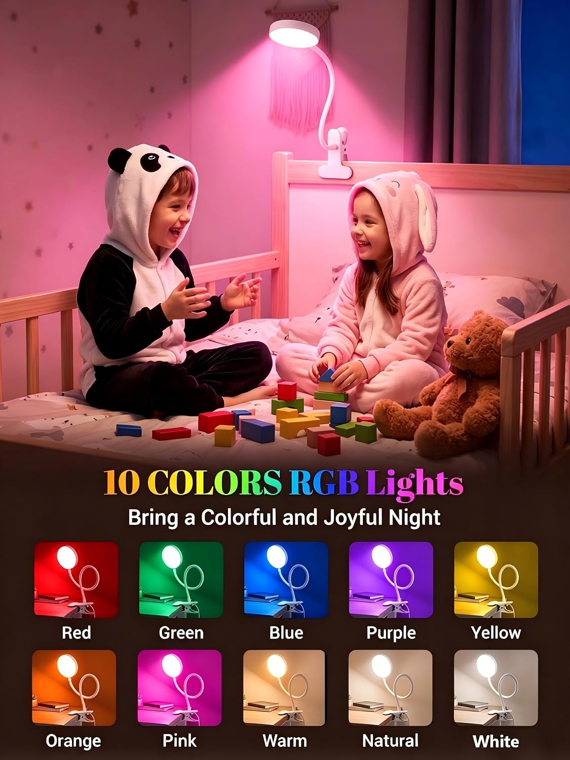 10 RGB Colors+10 Brightness Small Desk Lamp with Clamp Light