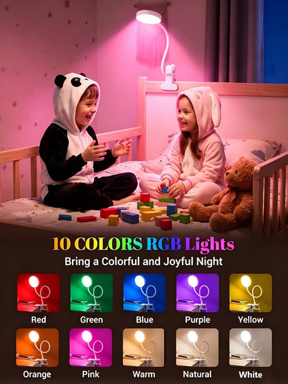 10 RGB Colors+10 Brightness Small Desk Lamp with Clamp Light
