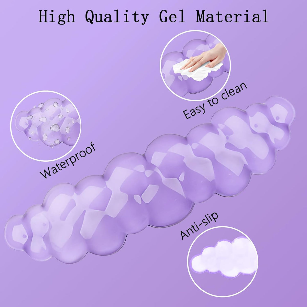 Gel Cloud Wrist Rest Keyboard Clear Purple Mouse Pad with Wrist Rest Set 3PCS Ergonomic Cool Keyboard Wrist Pad Cute Acrylic Coaster Non-Slip Base Cute Transparent Mouse Wrist Pad Support for Computer