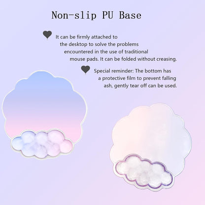 Gel Cloud Wrist Rest Keyboard Clear Purple Mouse Pad with Wrist Rest Set 3PCS Ergonomic Cool Keyboard Wrist Pad Cute Acrylic Coaster Non-Slip Base Cute Transparent Mouse Wrist Pad Support for Computer