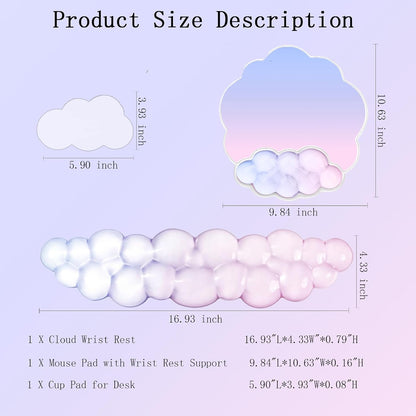 Gel Cloud Wrist Rest Keyboard Clear Purple Mouse Pad with Wrist Rest Set 3PCS Ergonomic Cool Keyboard Wrist Pad Cute Acrylic Coaster Non-Slip Base Cute Transparent Mouse Wrist Pad Support for Computer