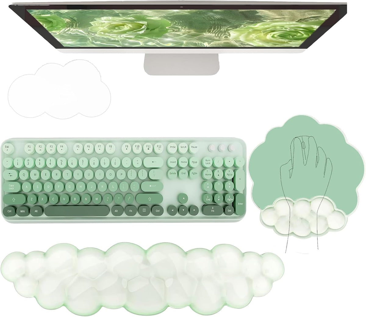 Gel Cloud Wrist Rest Keyboard Clear Purple Mouse Pad with Wrist Rest Set 3PCS Ergonomic Cool Keyboard Wrist Pad Cute Acrylic Coaster Non-Slip Base Cute Transparent Mouse Wrist Pad Support for Computer