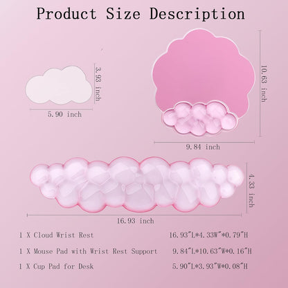 Gel Cloud Wrist Rest Keyboard Clear Purple Mouse Pad with Wrist Rest Set 3PCS Ergonomic Cool Keyboard Wrist Pad Cute Acrylic Coaster Non-Slip Base Cute Transparent Mouse Wrist Pad Support for Computer