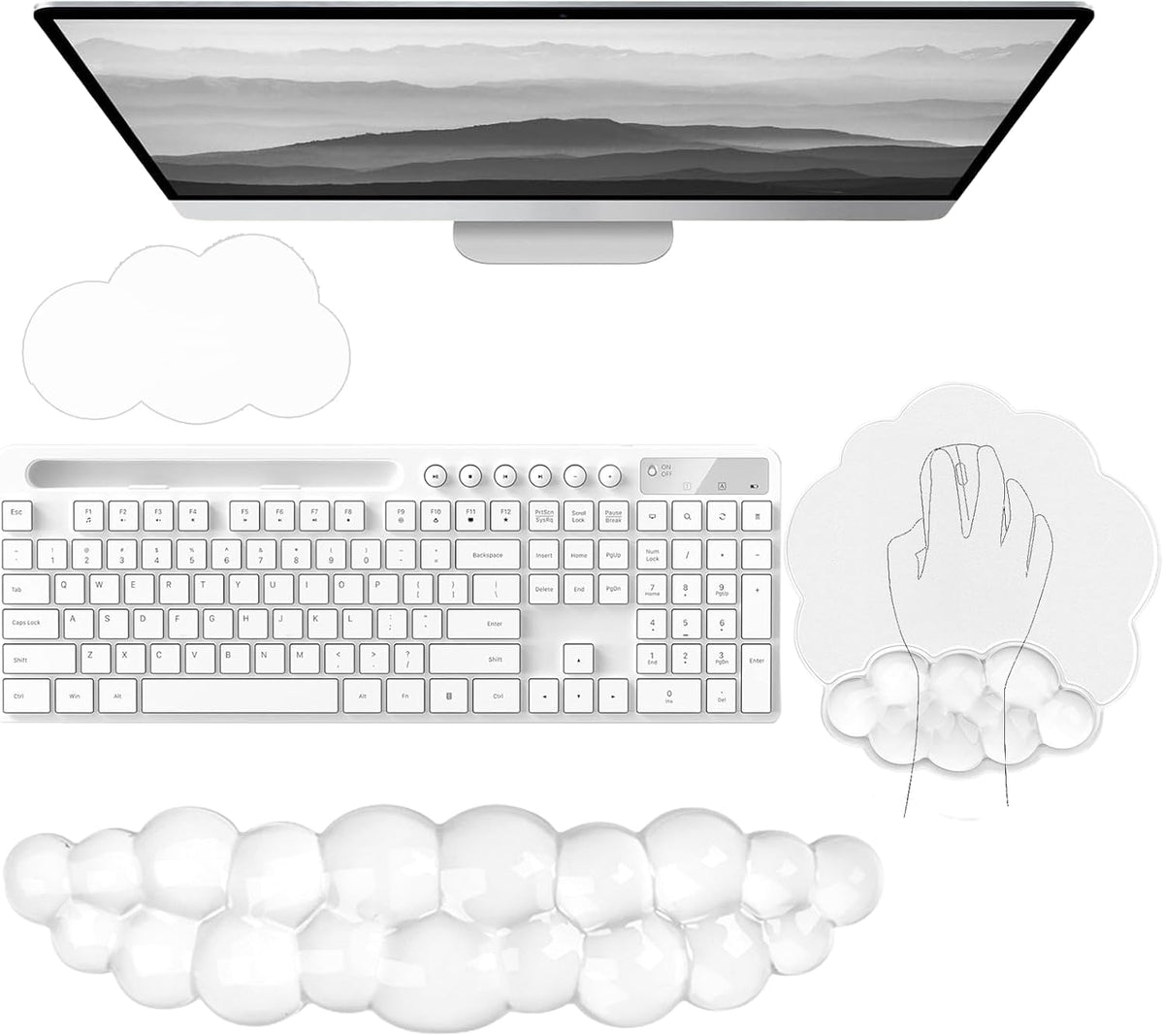 Gel Cloud Wrist Rest Keyboard Clear Purple Mouse Pad with Wrist Rest Set 3PCS Ergonomic Cool Keyboard Wrist Pad Cute Acrylic Coaster Non-Slip Base Cute Transparent Mouse Wrist Pad Support for Computer