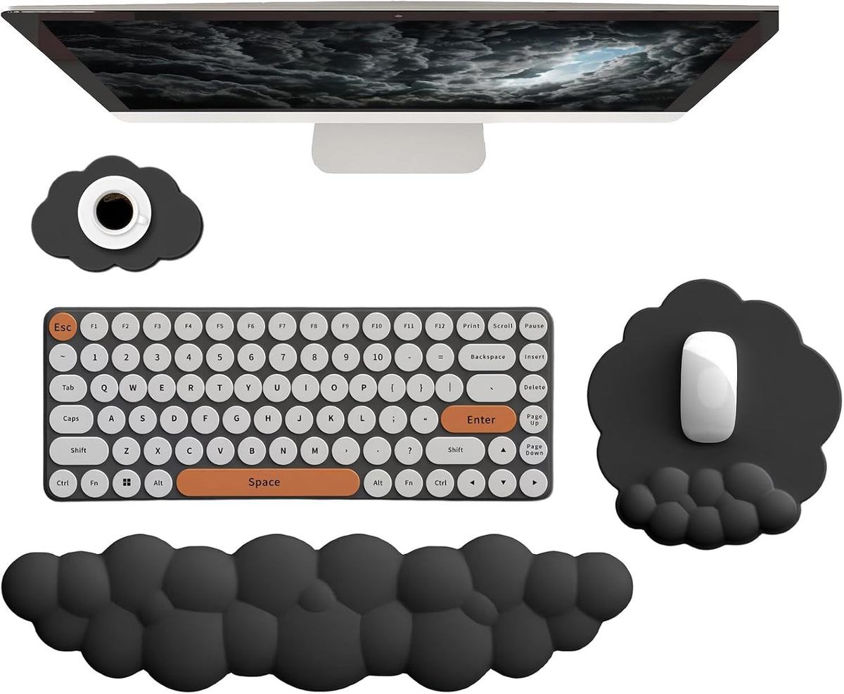 Gel Cloud Wrist Rest Keyboard Clear Purple Mouse Pad with Wrist Rest Set 3PCS Ergonomic Cool Keyboard Wrist Pad Cute Acrylic Coaster Non-Slip Base Cute Transparent Mouse Wrist Pad Support for Computer
