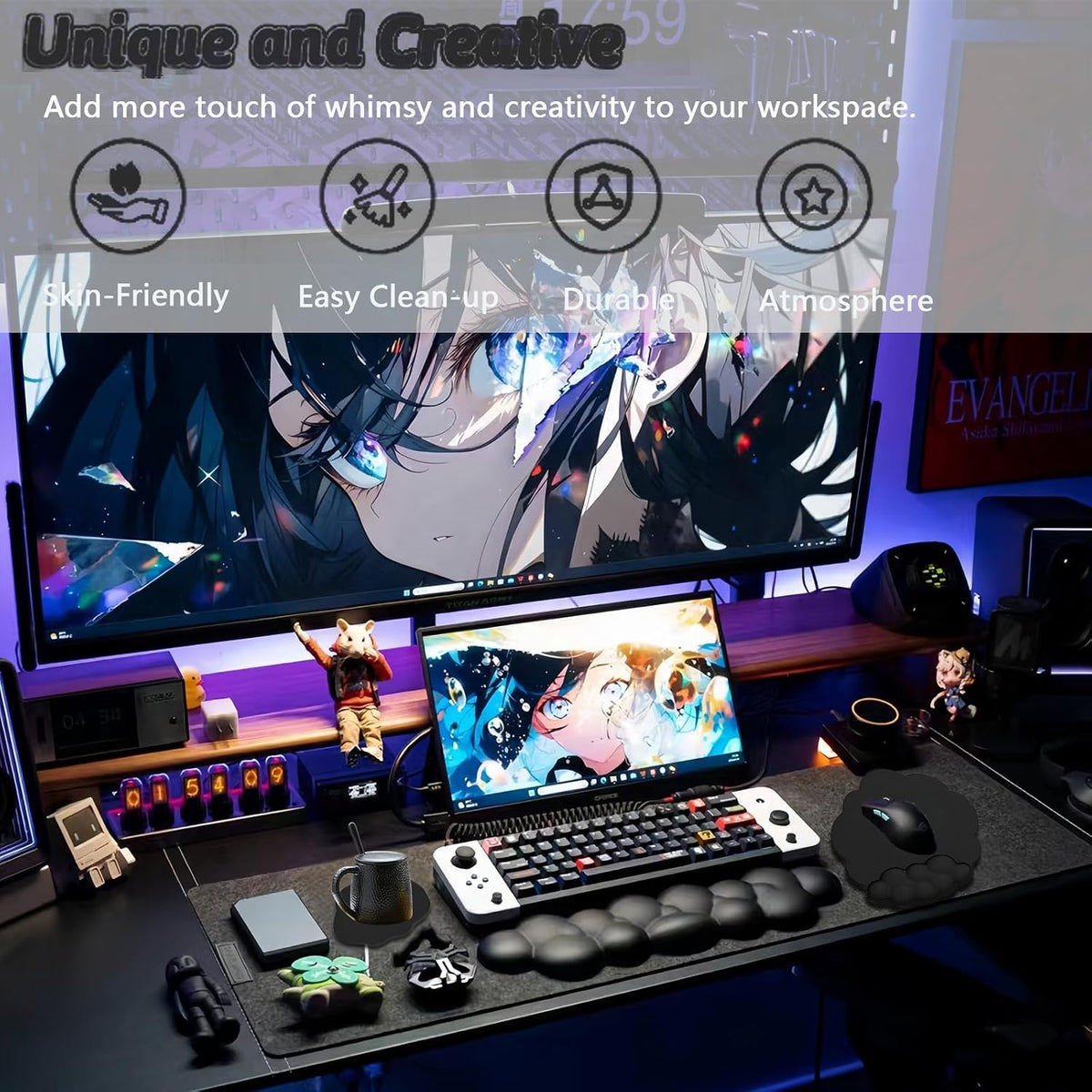 Gel Cloud Wrist Rest Keyboard Clear Purple Mouse Pad with Wrist Rest Set 3PCS Ergonomic Cool Keyboard Wrist Pad Cute Acrylic Coaster Non-Slip Base Cute Transparent Mouse Wrist Pad Support for Computer